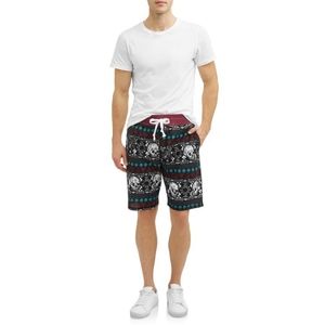 George Men's Summer Burgundy Mexiskull Aztec Print Boho Drawstring Lounge Short